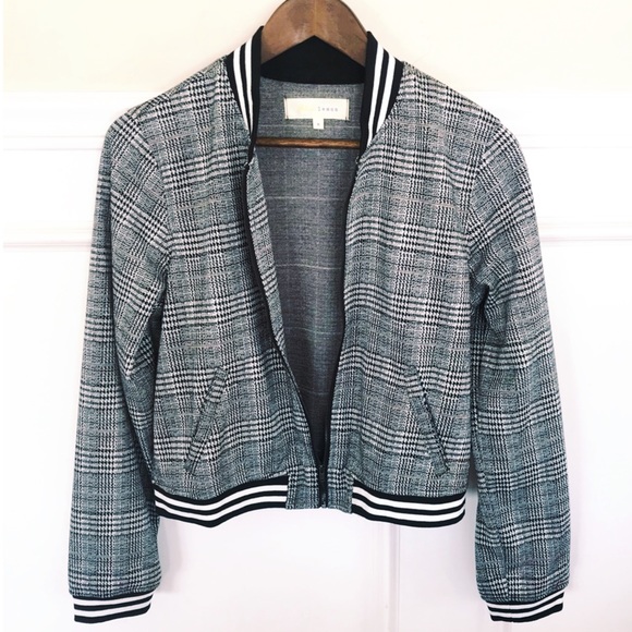 Y2K Plaid Cropped Houndstooth Bomber Jacket - Picture 6 of 10
